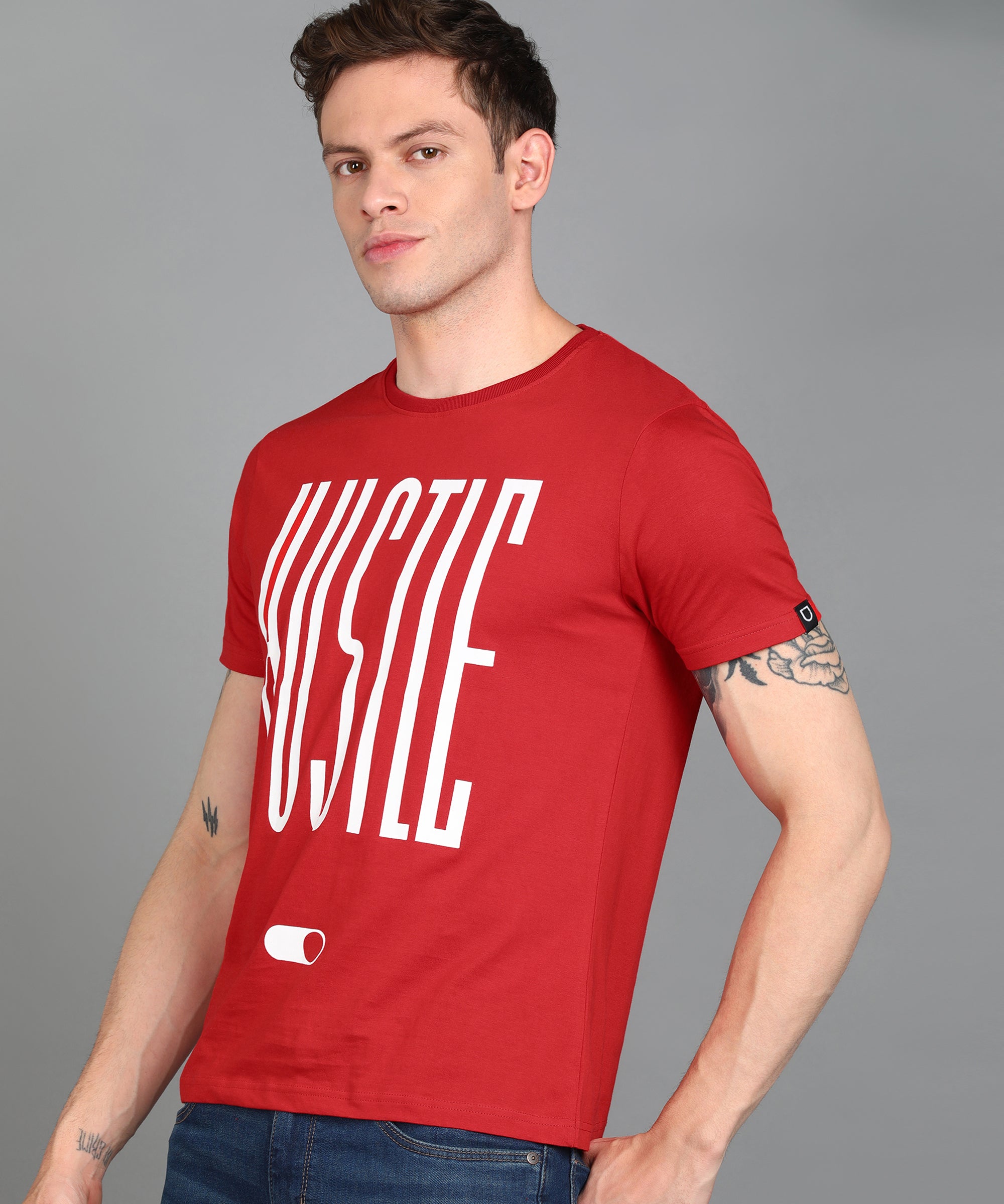 Urbano Fashion Men's Red Graphic Printed Round Neck Half Sleeve Slim Fit Cotton T-Shirt