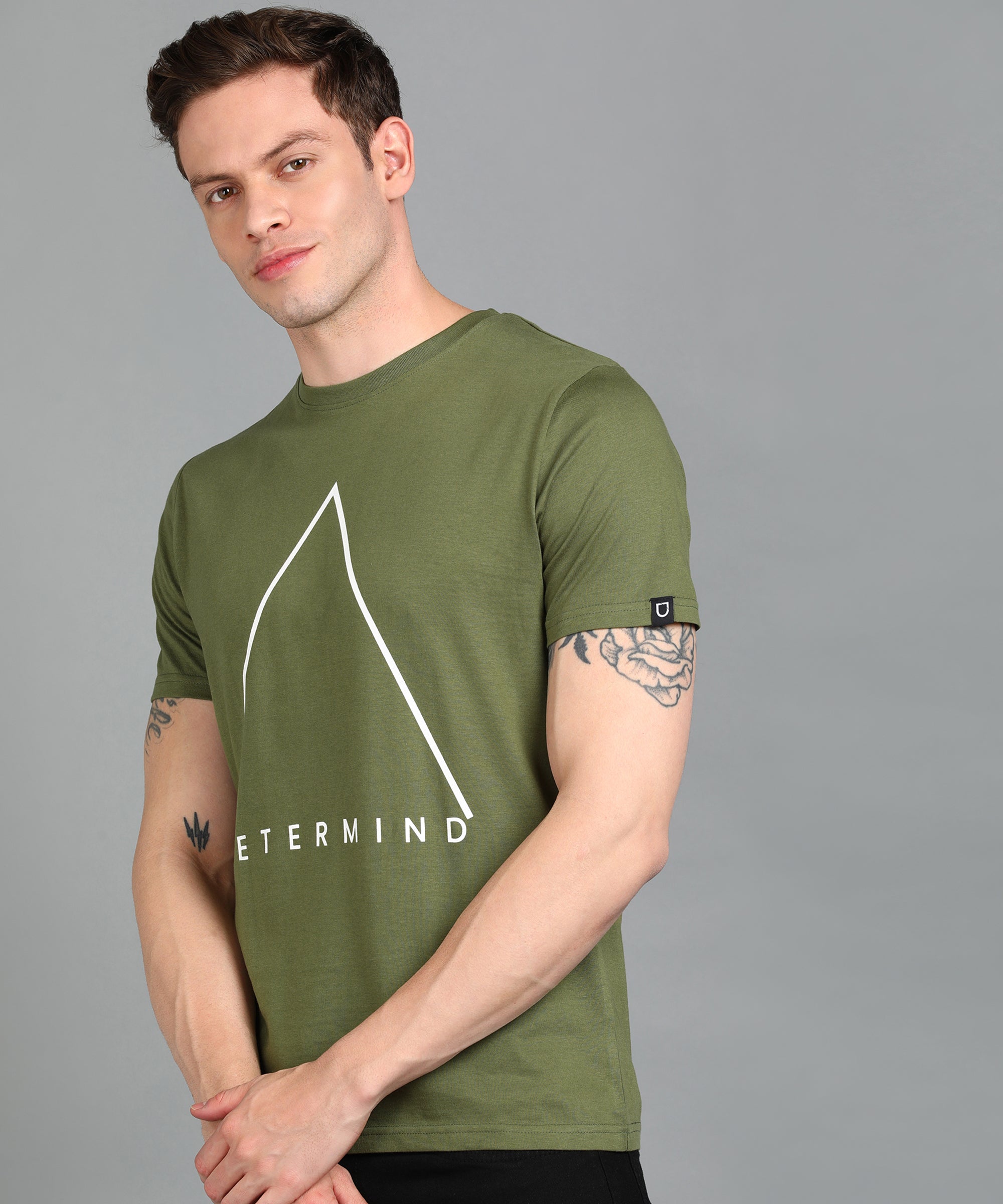 Urbano Fashion Men's Olive Graphic Printed Round Neck Half Sleeve Slim Fit Cotton T-Shirt