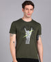 Urbano Fashion Men's Olive Graphic Printed Round Neck Half Sleeve Slim Fit Cotton T-Shirt