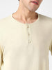 Men's Cloud Cream Solid Henley Neck Slim Fit Full Sleeve Cotton T-Shirt