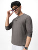 Men's Dark Grey Solid Henley Neck Slim Fit Full Sleeve Cotton T-Shirt