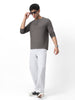 Men's Dark Grey Solid Henley Neck Slim Fit Full Sleeve Cotton T-Shirt