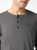 Men's Dark Grey Solid Henley Neck Slim Fit Full Sleeve Cotton T-Shirt