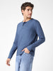 Men's Indigo Blue Solid Henley Neck Slim Fit Full Sleeve Cotton T-Shirt