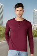 Men's Maroon Solid Henley Neck Slim Fit Full Sleeve Cotton T-Shirt