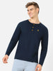 Men's Navy Blue Solid Henley Neck Slim Fit Cotton T-Shirt