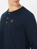 Men's Navy Blue Solid Henley Neck Slim Fit Cotton T-Shirt