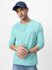 Men's Nile Blue Solid Henley Neck Slim Fit Full Sleeve Cotton T-Shirt