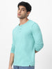 Men's Nile Blue Solid Henley Neck Slim Fit Full Sleeve Cotton T-Shirt