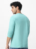 Men's Nile Blue Solid Henley Neck Slim Fit Full Sleeve Cotton T-Shirt