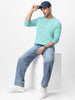 Men's Nile Blue Solid Henley Neck Slim Fit Full Sleeve Cotton T-Shirt