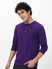 Men's Purple Solid Henley Neck Slim Fit Full Sleeve Cotton T-Shirt