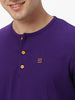 Men's Purple Solid Henley Neck Slim Fit Full Sleeve Cotton T-Shirt