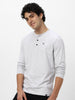 Men's White Melange Solid Henley Neck Slim Fit Full Sleeve Cotton T-Shirt