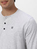 Men's White Melange Solid Henley Neck Slim Fit Full Sleeve Cotton T-Shirt