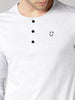 Men's White Melange Solid Henley Neck Slim Fit Full Sleeve Cotton T-Shirt