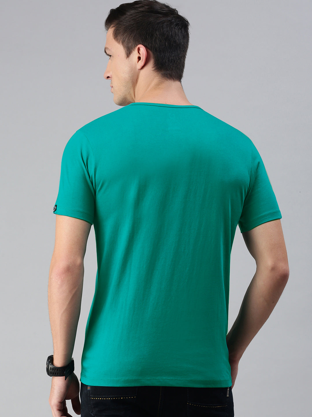 Men's Teal Green Solid Henley Neck Slim Fit Cotton T-Shirt