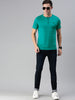 Men's Teal Green Solid Henley Neck Slim Fit Cotton T-Shirt