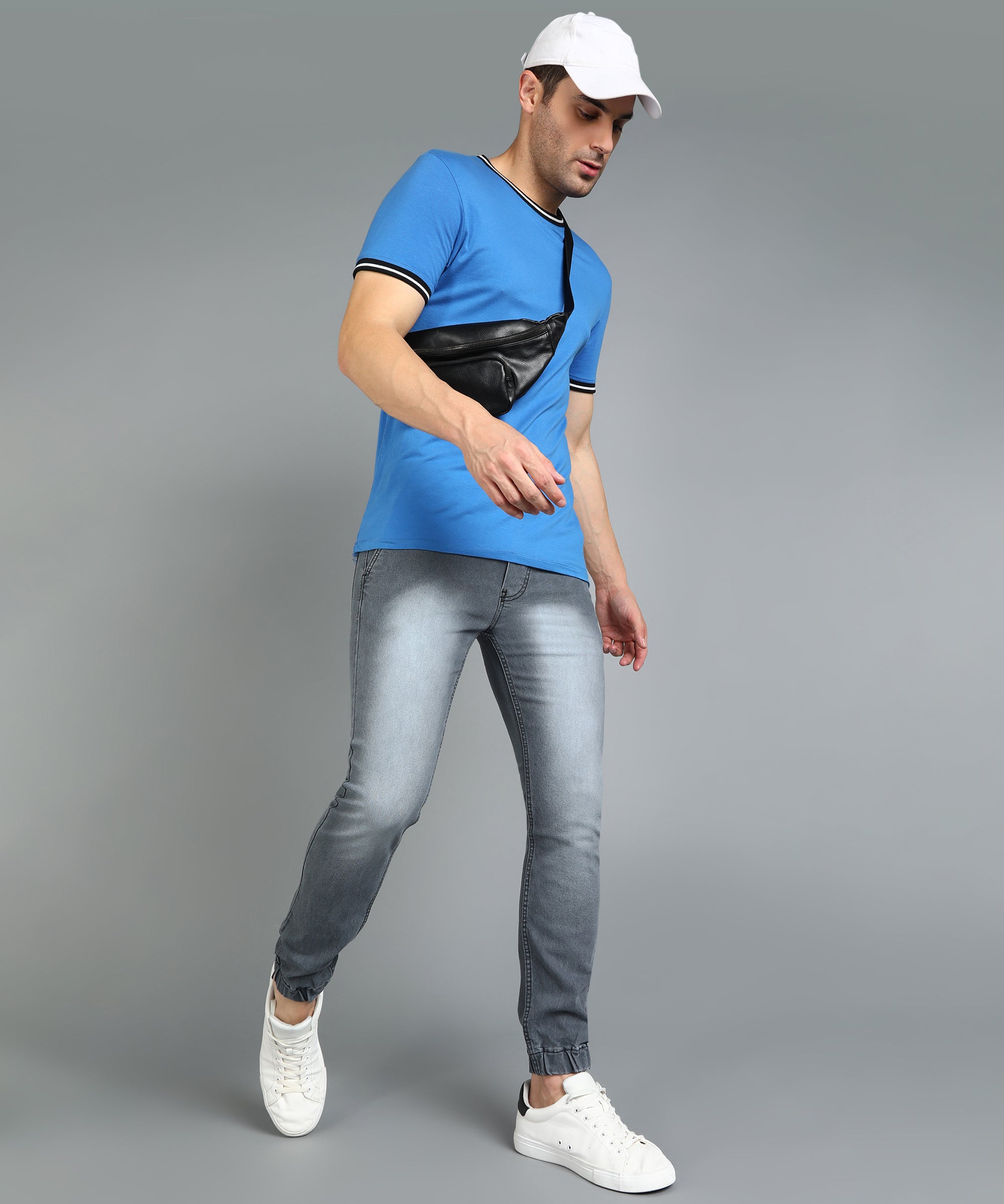 Men's Grey Slim Fit Washed Jogger Jeans Stretch