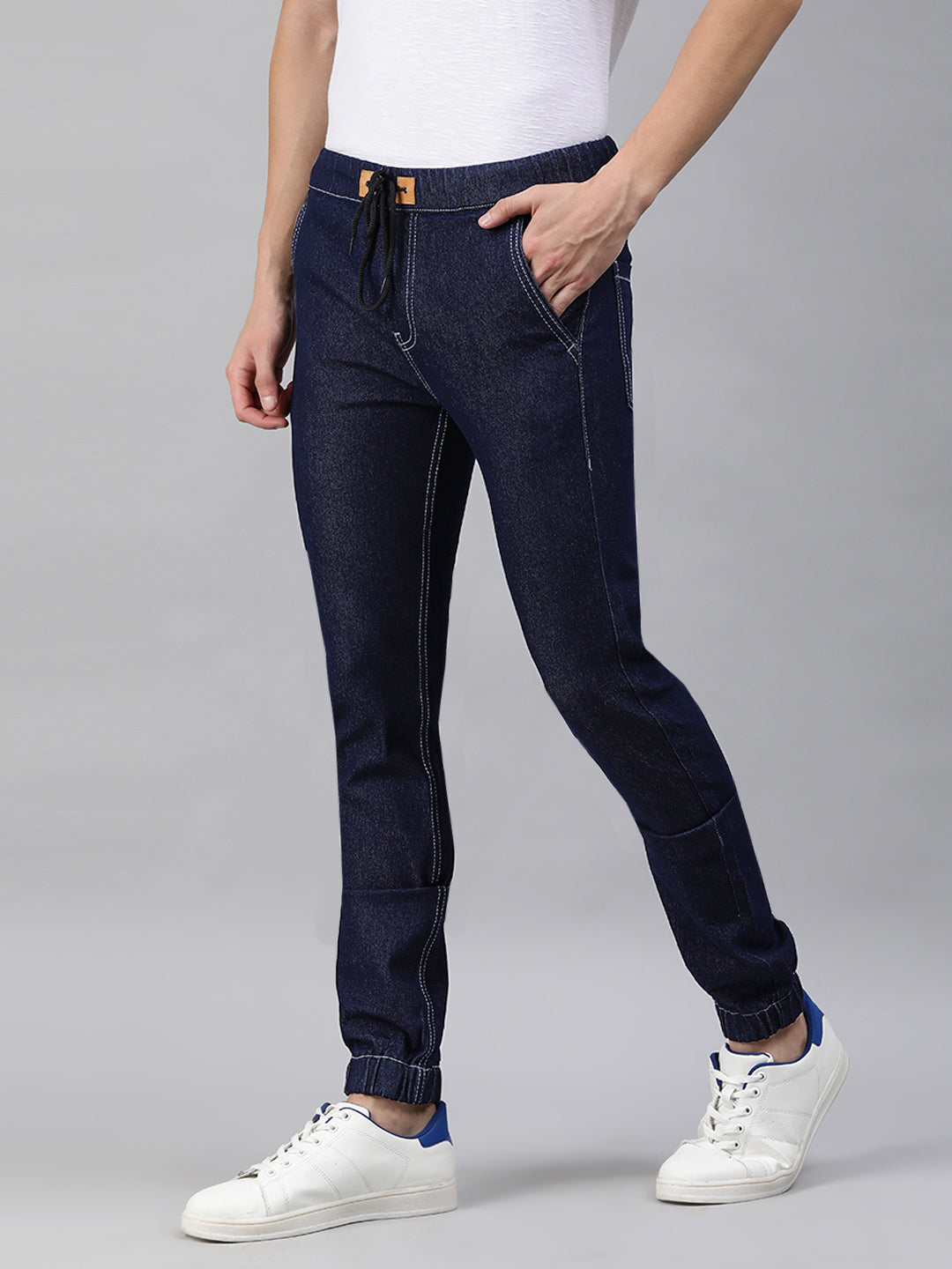 Men's Dark Blue Slim Fit Washed Jogger Jeans Stretchable