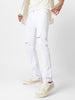 Men's White Slim Fit Knee Slit Distressed Jeans Stretch