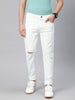 Men's White Slim Fit Knee Slit Distressed Jeans Stretch