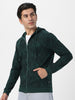 Men's Dark Green Regular Fit Printed Full Sleeve Winterwear Hooded Sweatshirt