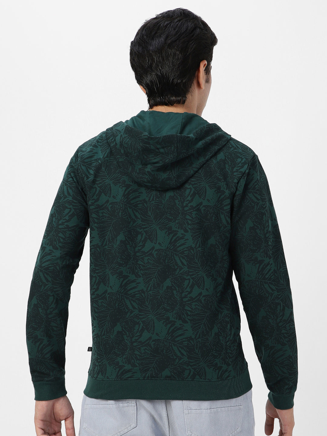 Men's Dark Green Regular Fit Printed Full Sleeve Winterwear Hooded Sweatshirt