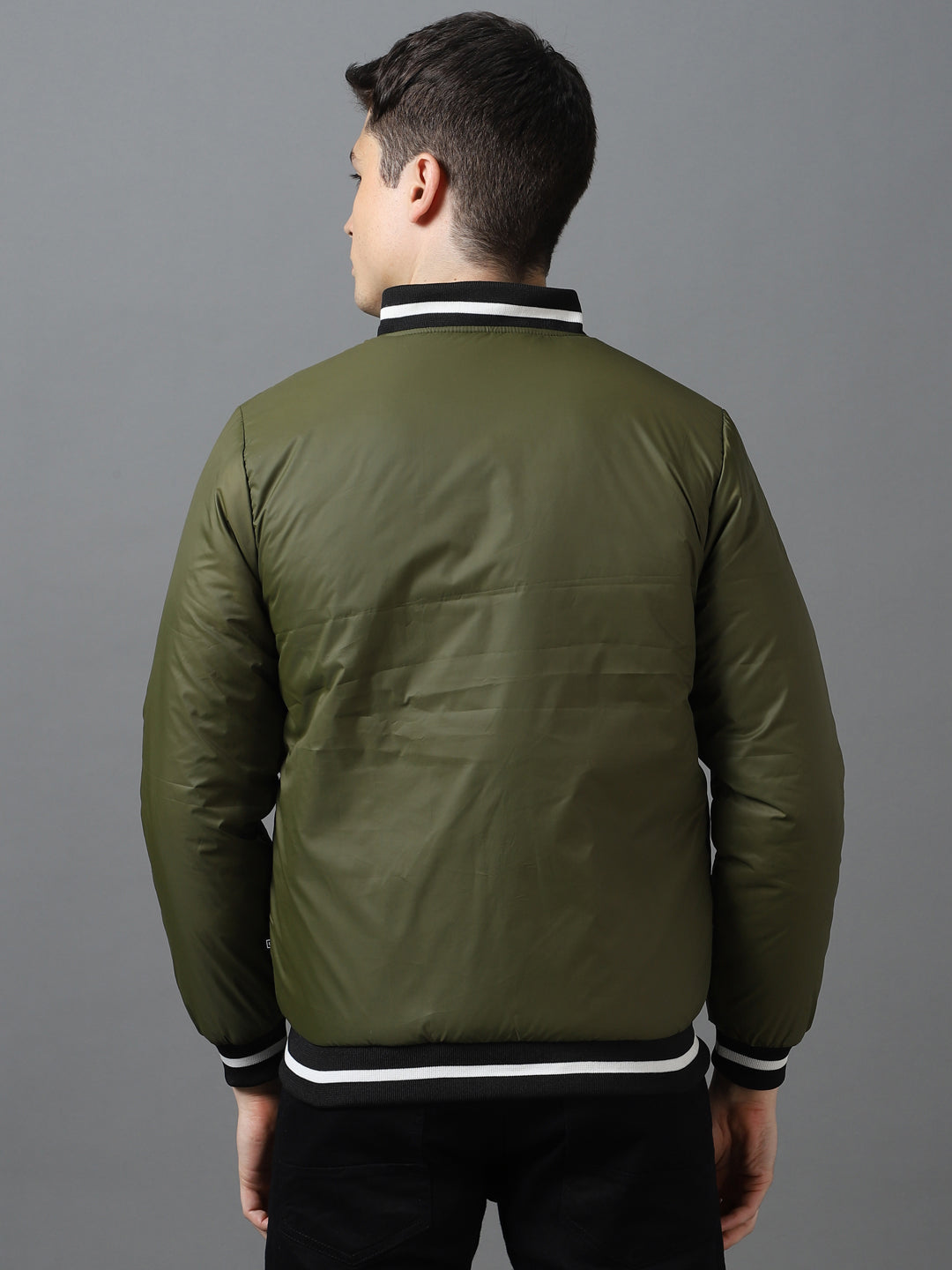 Men's Green Full Sleeve Zippered Bomber Jacket