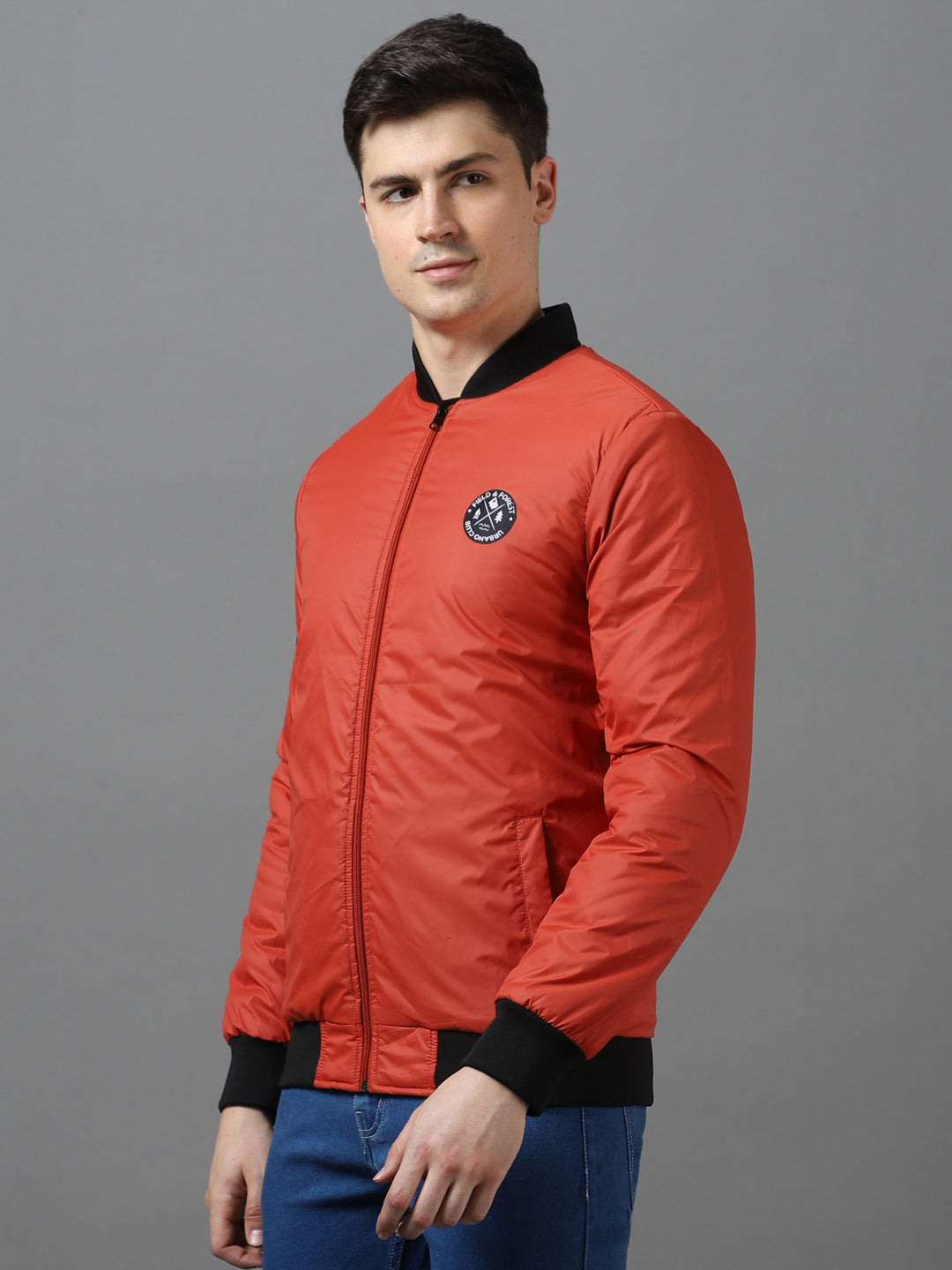 Men's Orange Full Sleeve Zippered Bomber Jacket