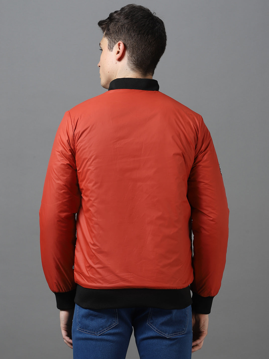 Men's Orange Full Sleeve Zippered Bomber Jacket