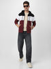 Men's Black, White, Maroon Color Block Cotton Zippered Hooded Sweatshirt