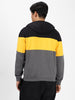 Men's Black, Yellow, Charcoal Color Block Cotton Zippered Hooded Sweatshirt