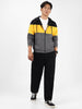 Men's Black, Yellow, Charcoal Color Block Cotton Zippered Hooded Sweatshirt