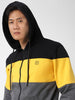 Men's Black, Yellow, Charcoal Color Block Cotton Zippered Hooded Sweatshirt