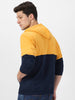 Men's Yellow, Navy Color Block Cotton Zippered Hooded Sweatshirt