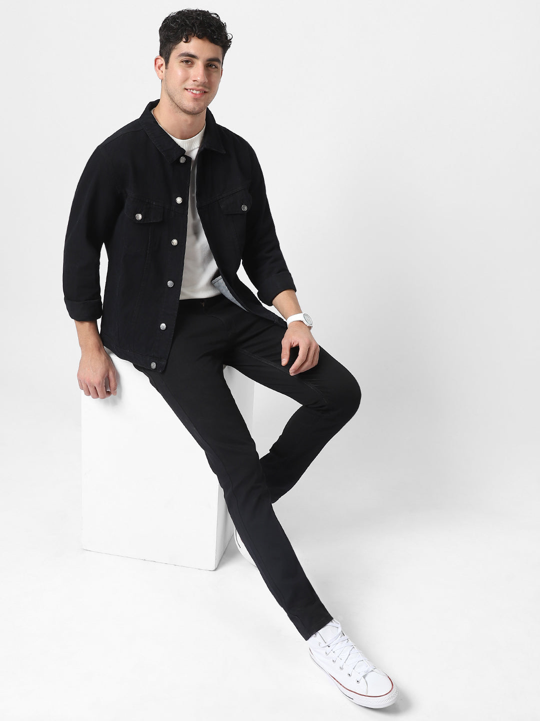 Black jeans and denim shirt online