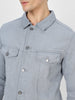 Men's Light Grey Solid Regular Fit Washed Full Sleeve Denim Jacket