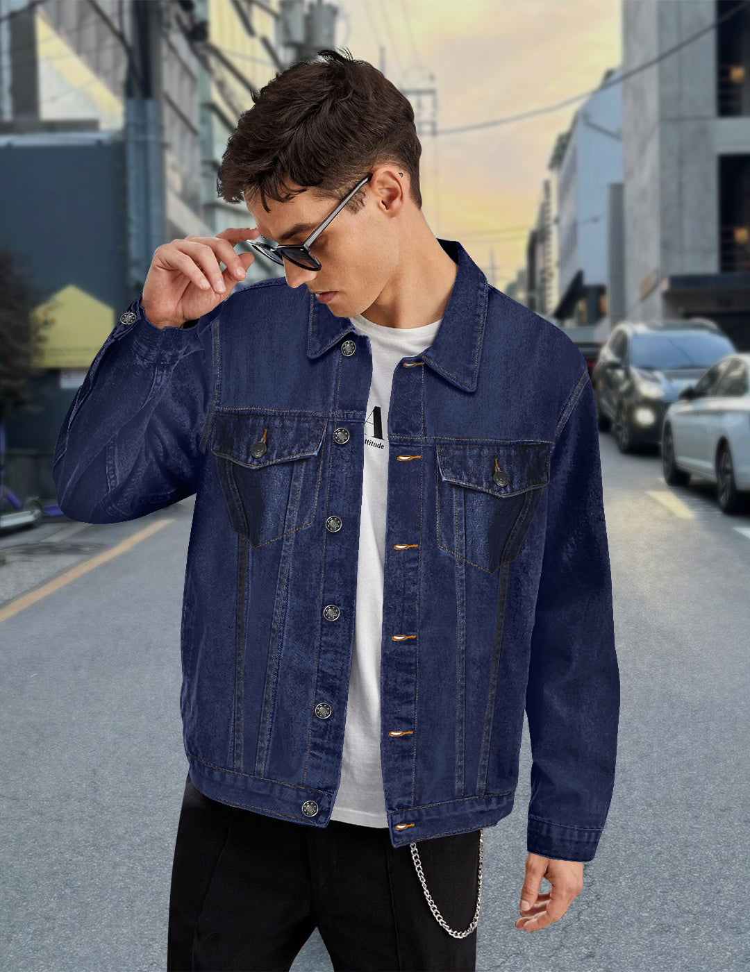 Men's Blue Solid Regular Denim Jacket