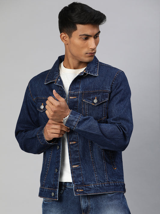 Urbano Fashion Men's Blue Solid Regular Denim Jacket