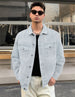 Men's White Grey Regular Fit Washed Full Sleeve Denim Jacket