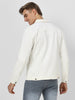 Men's White Regular Fit Washed Full Sleeve Denim Jacket