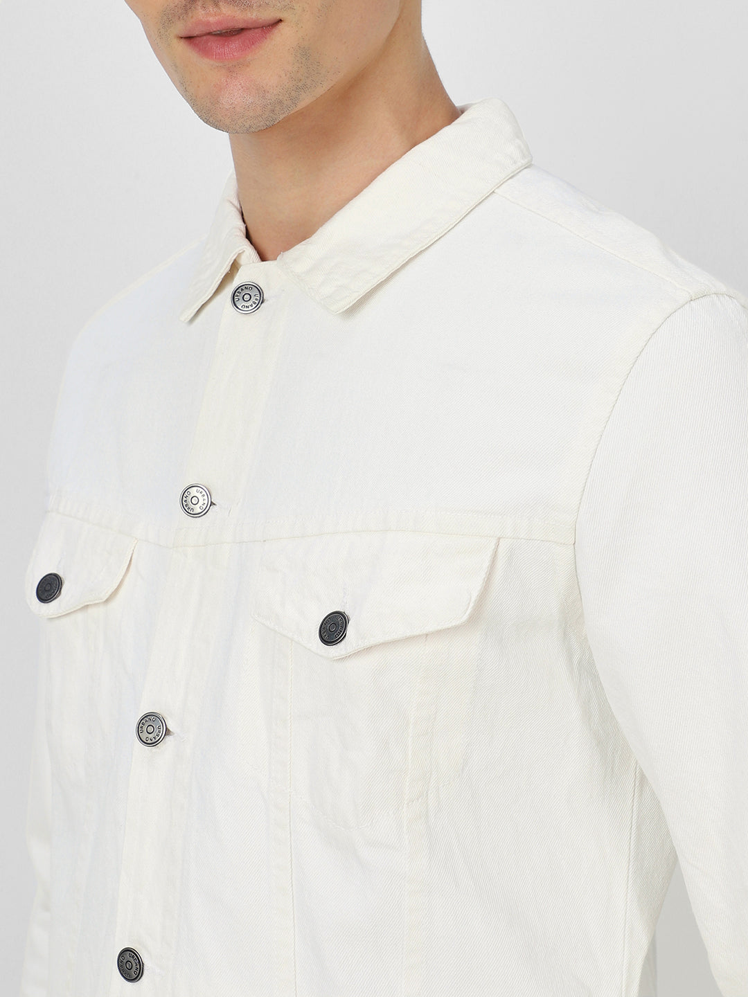 Men's White Regular Fit Washed Full Sleeve Denim Jacket