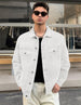 Men's White Regular Fit Washed Full Sleeve Denim Jacket