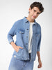 Men's Light Blue Regular Fit Washed Full Sleeve Denim Jacket