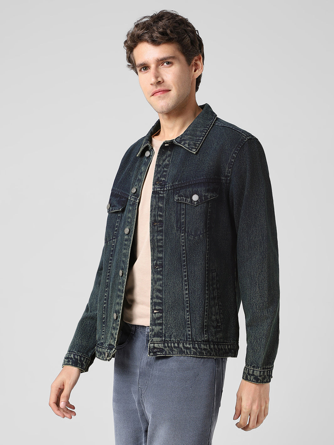 Men's Dark Blue Regular Fit Washed Full Sleeve Denim Jacket – Urbano ...