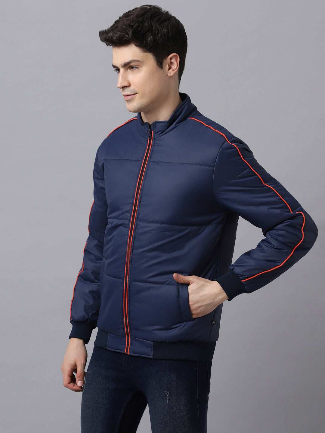 Men's Dark Blue Full Sleeve Zippered Puffer Jacket