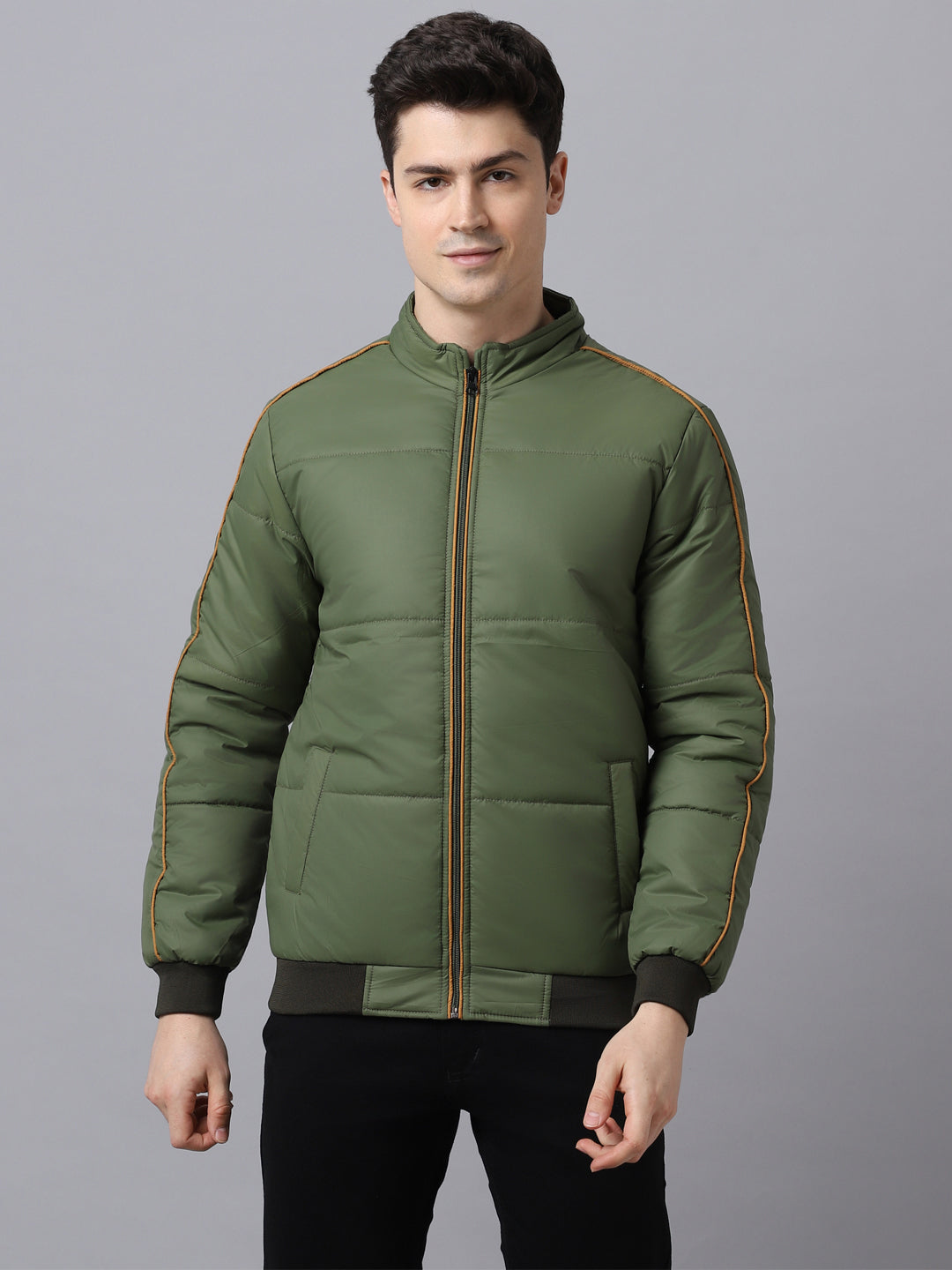 Men's Green Full Sleeve Zippered Puffer Jacket