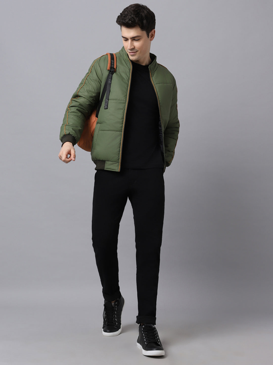 Men's Green Full Sleeve Zippered Puffer Jacket