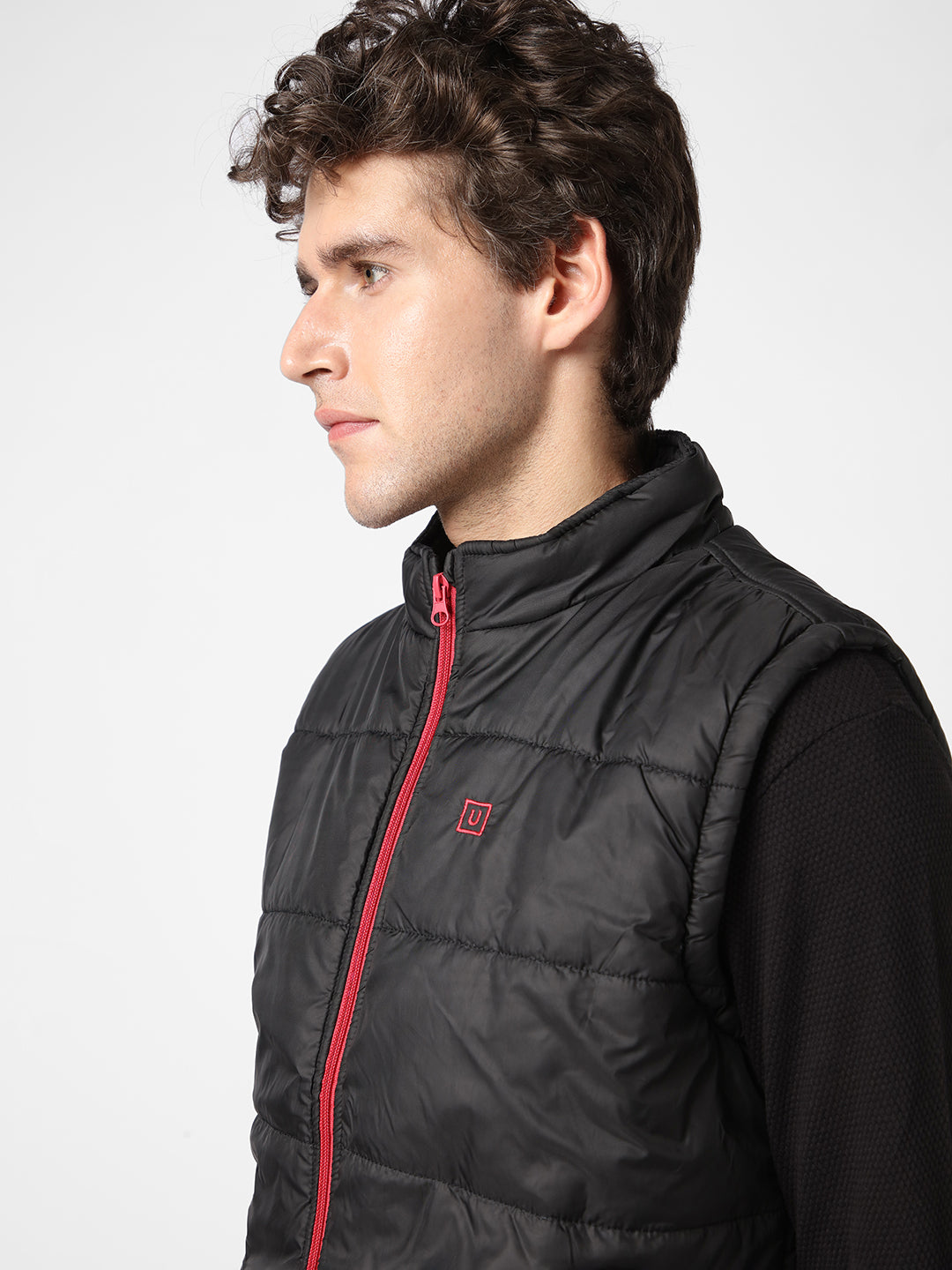 Men's Black Sleeveless Zippered Puffer Jacket